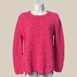 Talbots Women's Pink White Crewneck Knit Sweater Side Zippers 100% Cotton SZ M